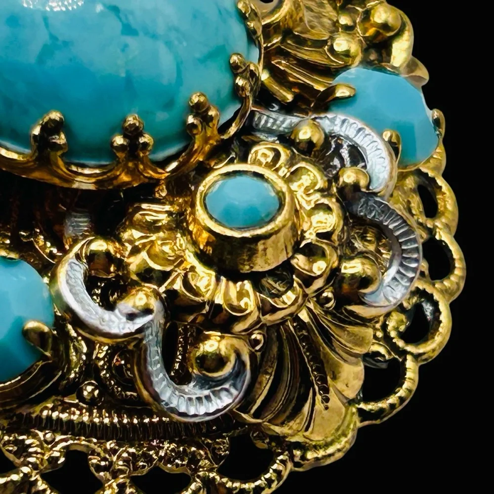 Exquisite W. Germany Blue Glass Brooch and Earring Set